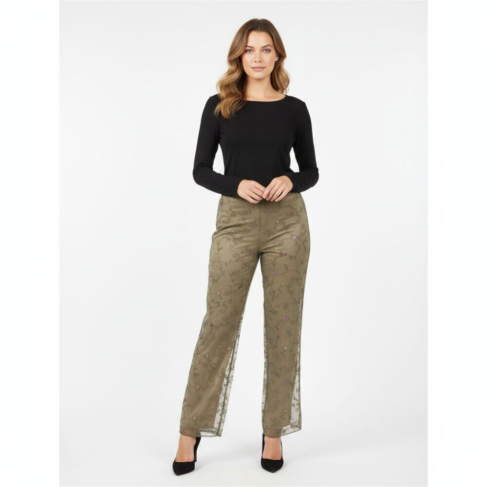 Ann Taylor 100% Silk Embellished Sequins Trouser Pants 4
